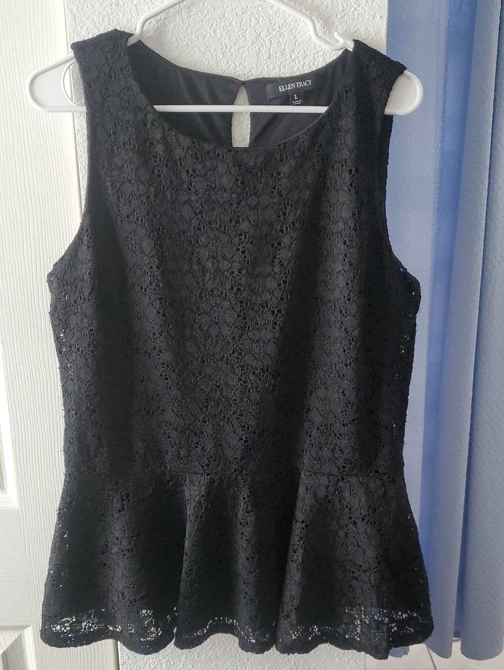 Ellen Tracy Black Sleeveless Top with Lace Detail